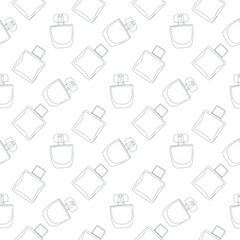 Outline perfume bottle seamless pattern. Hand drawn Fashion wallpaper, beauty background, fabric, textile, print, wrapping paper or package design. Editable Color.