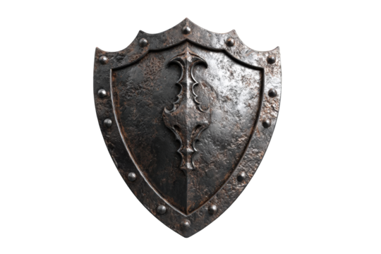 Rusty medieval shield, ornate design