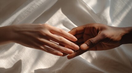 Connection and diversity concept with hands intertwined on soft fabric background,Commitment Day