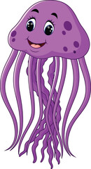Happy Smiling Purple Jellyfish Cartoon Vector Illustration