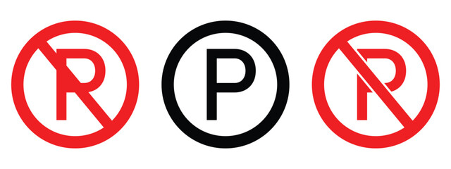 No Parking Traffic Sign Vector – Red Circle Prohibition Symbol with Letter P, Road Safety and Warning Illustration