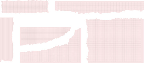 Pale Pink Torn Paper Vector Background, Ripped Edge Texture Design Element, Blush Color Abstract Border Template, Rough Textured Grid Pattern Frame, Stationery Banner Set.