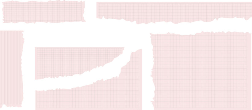 Pale Pink Torn Paper Vector Background, Ripped Edge Texture Design Element, Blush Color Abstract Border Template, Rough Textured Grid Pattern Frame, Stationery Banner Set.