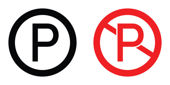 No Parking Traffic Sign Vector – Red Circle Prohibition Symbol with Letter P, Road Safety and Warning Illustration