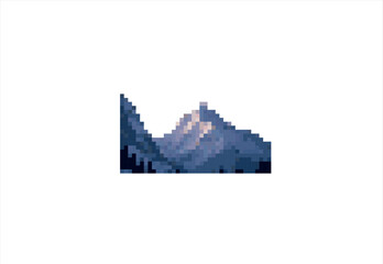 Pixel Art Mountain Peak. 8 bit. Game development, mobile app. Isolated vector illustration.