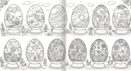 Intricate Easter Egg Designs for Coloring Book Pages.