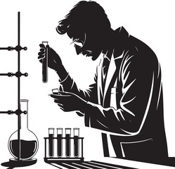 Scientist in lab coat examining a liquid in a test tube