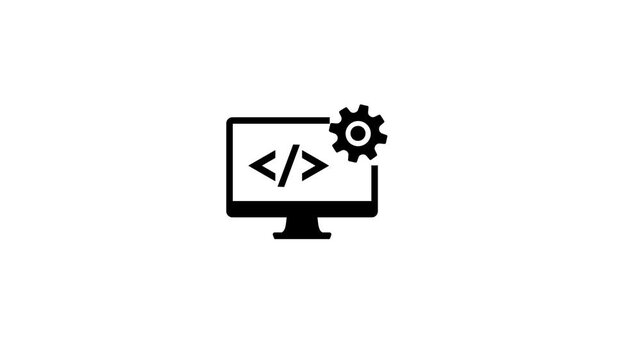 Computer screen displaying programming code with a gear icon. Ideal for showcasing it, technology, software development concepts visually.