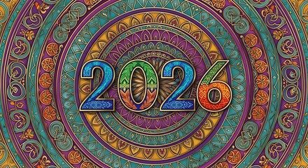 Fototapeta premium Ornate 2026 New Year Design with Intricate Mandala Background.