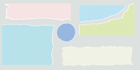 Set of colorful torn paper vector notes and banners with jagged edges; design elements for mood boards, reminder messages, graphic art, sale flyers, presentation slides, or abstract web backgrounds wi