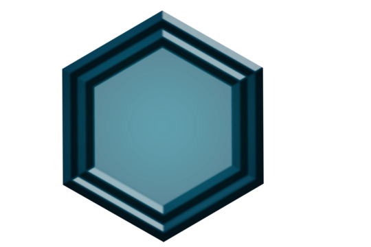 A stylized hexagonal emblem with a cool blue gradient featuring a raised metallic border and a dark background suggesting a digital or futuristic design element - Powered by Adobe