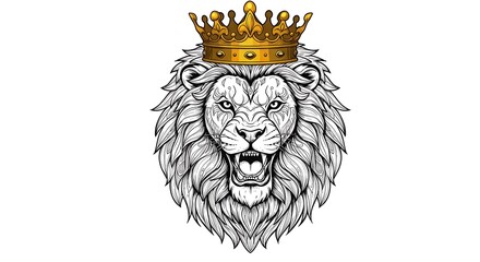 Majestic Roaring Lion with Golden Crown - King of the Jungle.