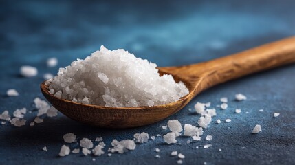Coarse Sea Salt Crystals on Wooden Spoon