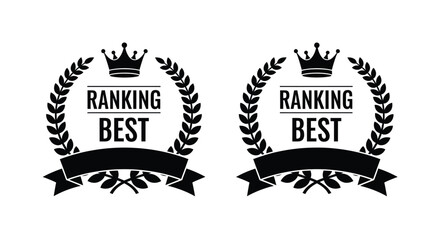 Ranking best award badge with laurel wreath, crown, and ribbon vector illustration Vector