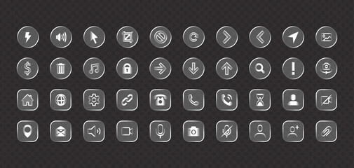 Collection of glossy, dark gray user interface and application icons