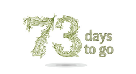 Elegant Botanical Countdown: Seventy-Three Days to Go with Flourishing Numbers on White Backdrop