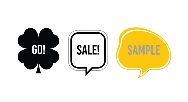 Go sale sample message bubbles clover icon graphic set on white background Vector