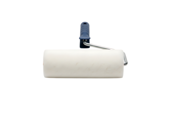 New white paint roller with blue handle for home improvement isolated on transparent background