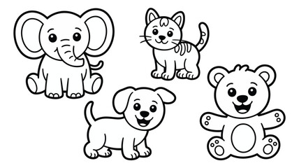 Obraz premium Cute Cartoon Animals Set Elephant Cat Dog and Teddy Bear Illustration
