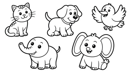 Obraz premium Cute cartoon animals illustration vector set for coloring book designs