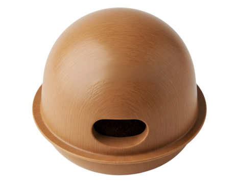 Brown plastic dome shaped object with handle isolated on transparent background