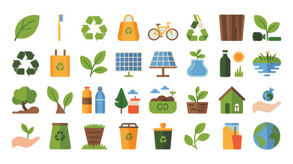 Environmental conservation and sustainability symbols icons ecology concept on white background