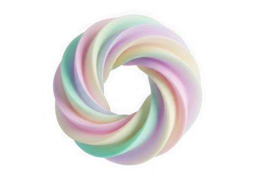 Abstract pastel rainbow swirl torus shape isolated on transparent background