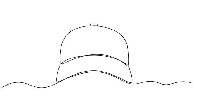 sports cap continuous one line drawing animation, Animated self drawing of continuous one line draw uniform cap or hat icon. Mockup and blank template of baseball uniform cap with side view. Modern