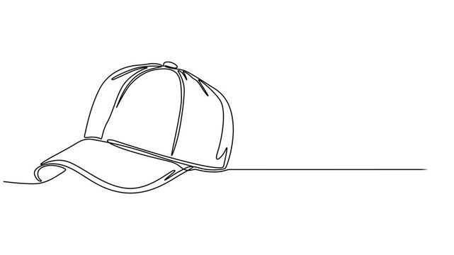 sports cap continuous one line drawing animation, Animated self drawing of continuous one line draw uniform cap or hat icon. Mockup and blank template of baseball uniform cap with side view. Modern