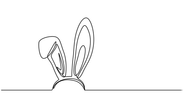 bunny ears continuous one line drawing animation, Animated do-it-yourself drawing of one continuous line of bunny ears on a white background. Easter design in simple linear style. Animation of bunny