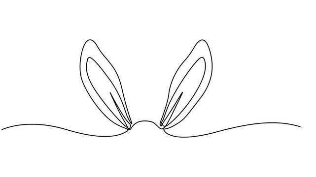 bunny ears continuous one line drawing animation, Animated do-it-yourself drawing of one continuous line of bunny ears on a white background. Easter design in simple linear style. Animation of bunny
