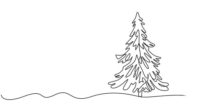 Christmas tree one line drawing animation. New Year tree, Christmas tree self drawing continuous one line animation. Full length motion, Christmas tree one line drawing animation. Video clip
