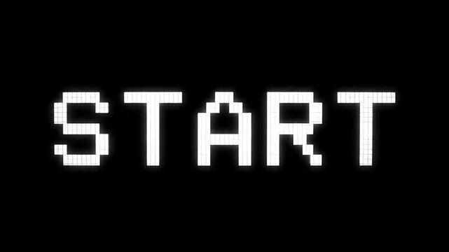 Retro Game Start Screen Animation with Pixelated Text.