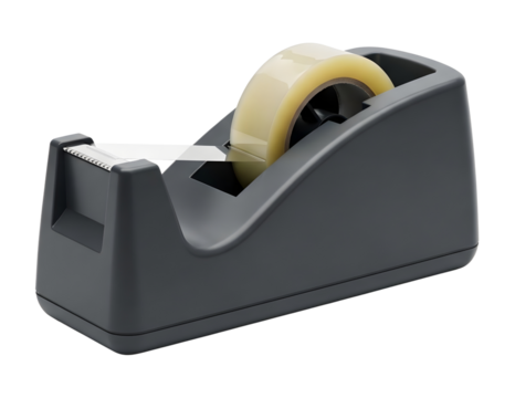 Grey tape dispenser with roll of clear tape isolated on transparent background - Powered by Adobe