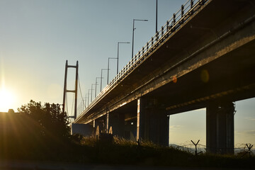 railway bridge at sunset
