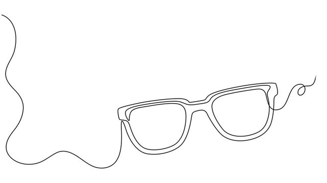 Video. Glasses drawn with one continuous line. Minimalist line of glasses. Animation on a white background 4K, continuous one line drawing of glasses. vector illustration, Animated self drawing