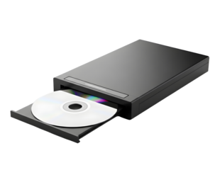 Computer cd dvd drive with disc inserted isolated on transparent background