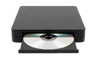 Computer cd dvd drive with disc inserted isolated on transparent background