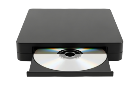 Computer cd dvd drive with disc inserted isolated on transparent background