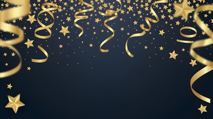 Golden Celebration Background with Stars and Ribbons for Festive Occasions