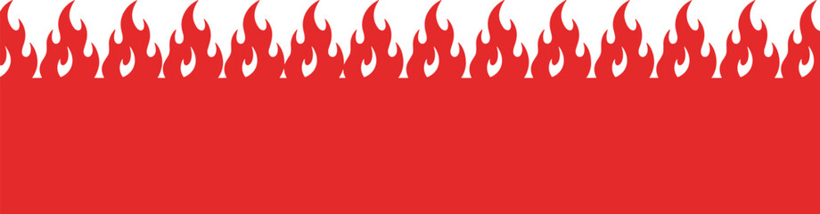 Seamlessly repeatable fire wave pattern in bright red, suitable for creating decorative edges in website design, posters, or print media graphics.