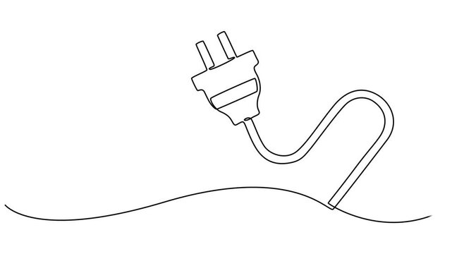 Self drawing line animation power plug Electrical continuous one single line drawn concept video, Self drawing line animation power plug Electrical continuous one single line drawn concept video, Full