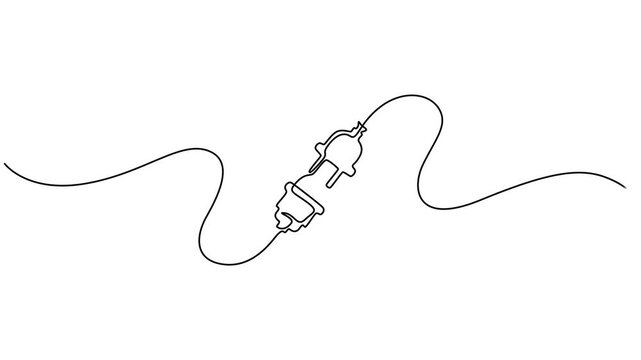 Self drawing line animation power plug Electrical continuous one single line drawn concept video, Self drawing line animation power plug Electrical continuous one single line drawn concept video, Full