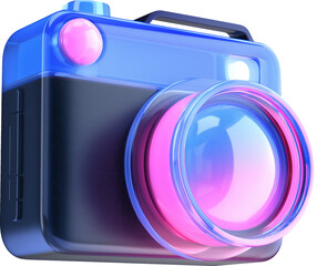 Cute Camera 3D Icon Illustration, Background Free Glassmorphism Style