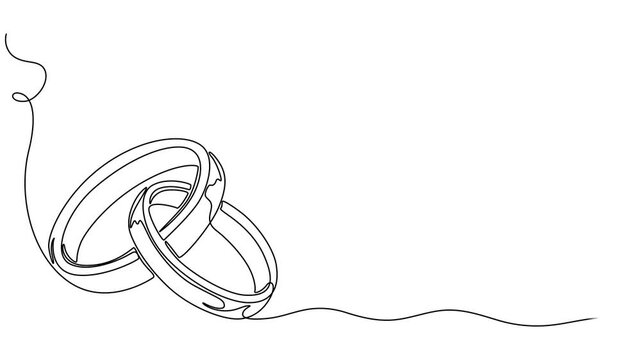 ring continuous one line drawing animation, Animation of a single line drawing of two wedding rings. Continuous contour movement of two wedding rings. Continuous video with one line, Video. Drawing