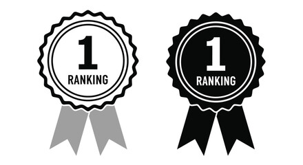 Number one ranking achievement medal badge award ribbon icon vector design set Vector