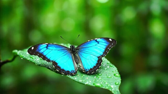 Intricate patterns and vibrant hues of a blue morpho butterfly's wings, showcasing nature's delicate artistry up close. macro shot butterfly, morpho, blue, iridescent, wings, nature, insect,?