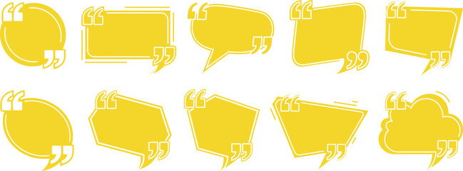 Obraz premium Vector Collection of Yellow Quote Boxes and Speech Bubbles with Double Quotation Marks in Diverse Shapes for Highlighting Testimonial Text and Important Messages.