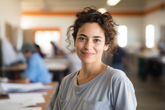 Young woman smiling in a creative workspace