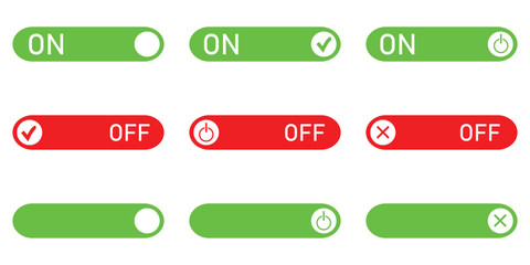 Modern On and Off Toggle Switch Buttons Vector Set – Minimal UI, App, and Web Interface Icons